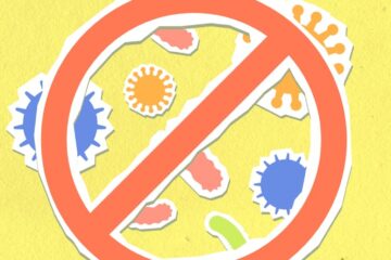 cutout paper composition of stop sign on bacteria and viruses