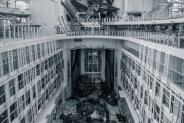modern cruise ship atrium in the bahamas