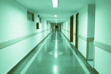 symmetrical view of an empty hallway