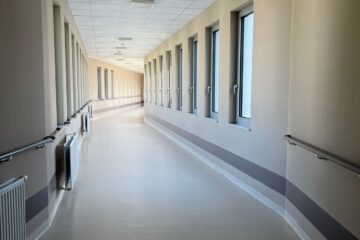 bright hospital corridor with windows