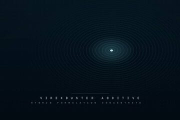 Abstract teal droplet ripple graphic representing the VireXbuster Additive hybrid formulation concentrate